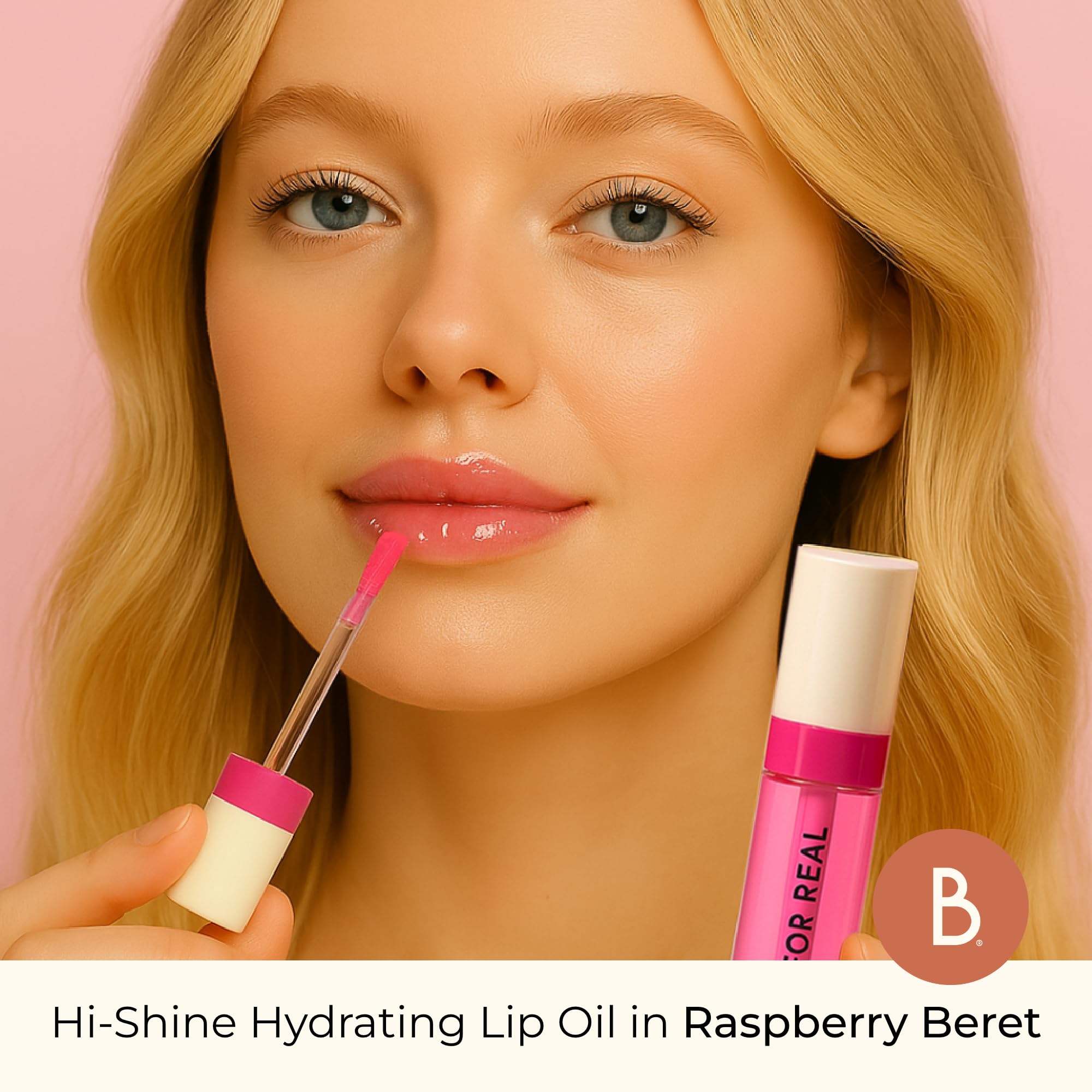 Beauty For Real Lip Revival Hi-Shine Hydrating Lip Oil – Raspberry Beret (Transparent Pink) | Lightweight, Non-Sticky Shine