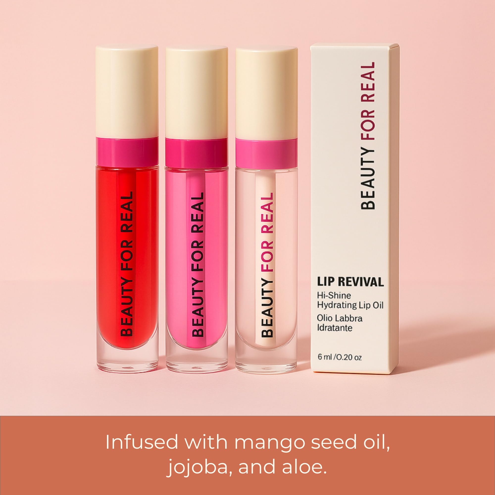 Beauty For Real Lip Revival Hi-Shine Hydrating Lip Oil – Shining Star (Transparent) | Lightweight, Non-Sticky Shine