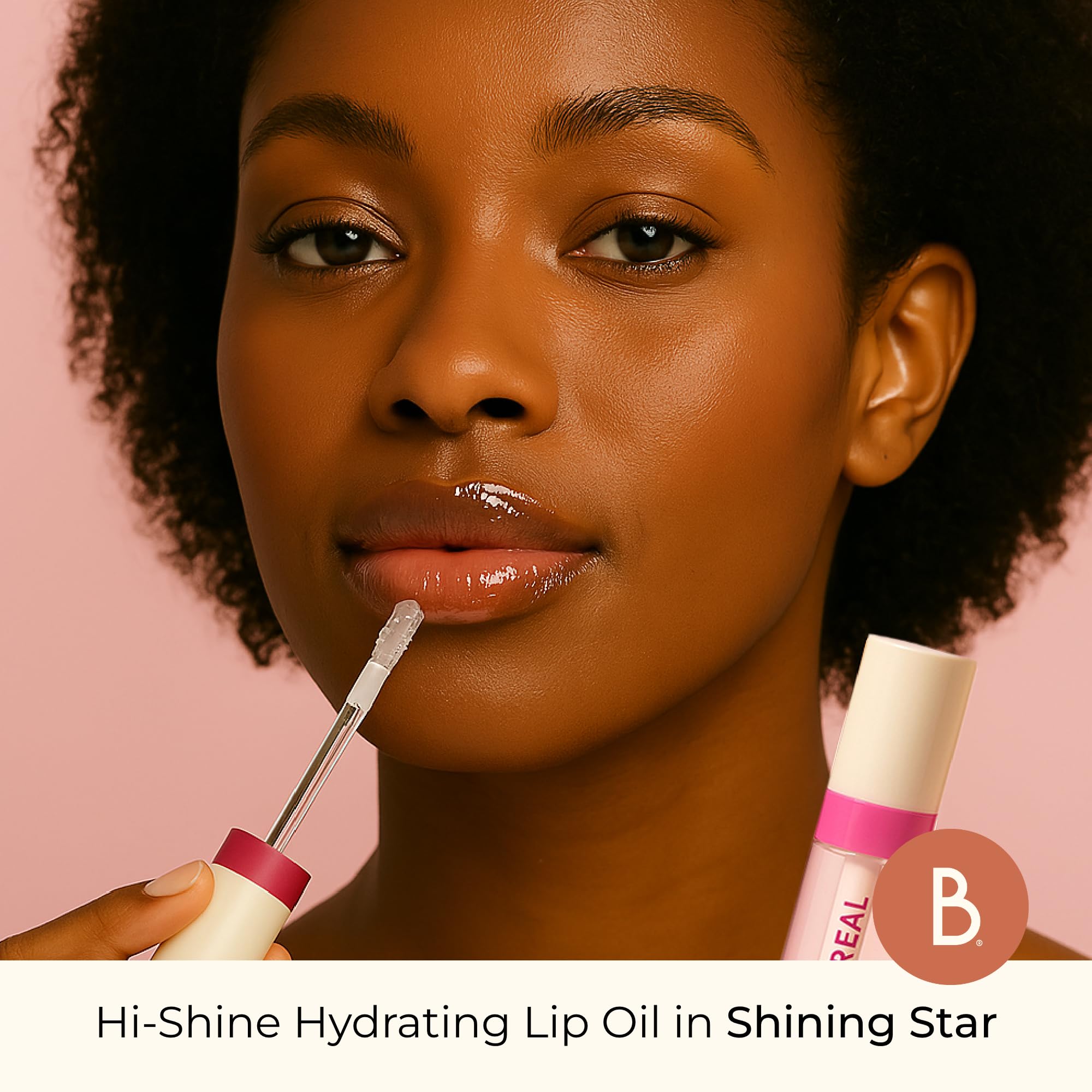 Beauty For Real Lip Revival Hi-Shine Hydrating Lip Oil – Raspberry Beret (Transparent Pink) | Lightweight, Non-Sticky Shine