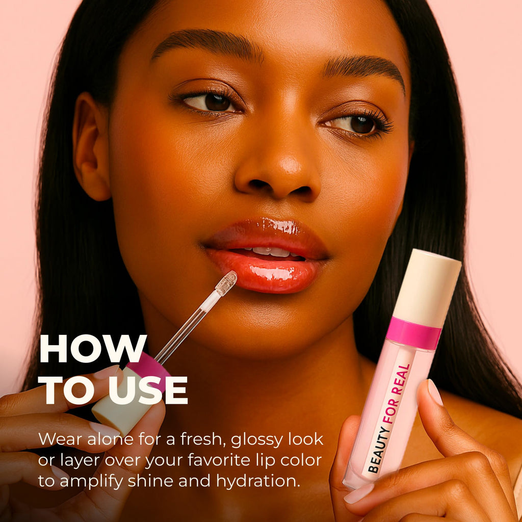 Beauty For Real Lip Revival Hi-Shine Hydrating Lip Oil – Raspberry Beret (Transparent Pink) | Lightweight, Non-Sticky Shine