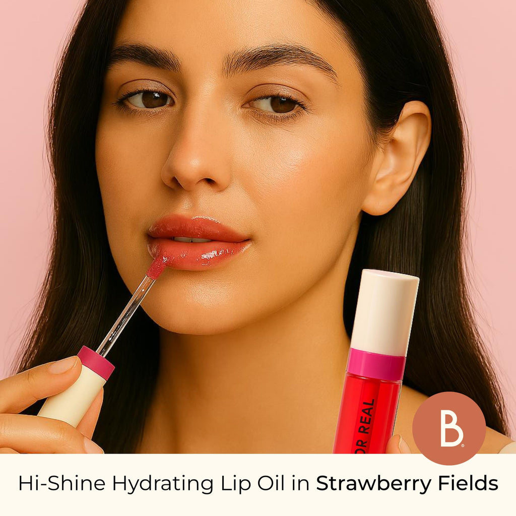 Beauty For Real Lip Revival Hi-Shine Hydrating Lip Oil – Raspberry Beret (Transparent Pink) | Lightweight, Non-Sticky Shine