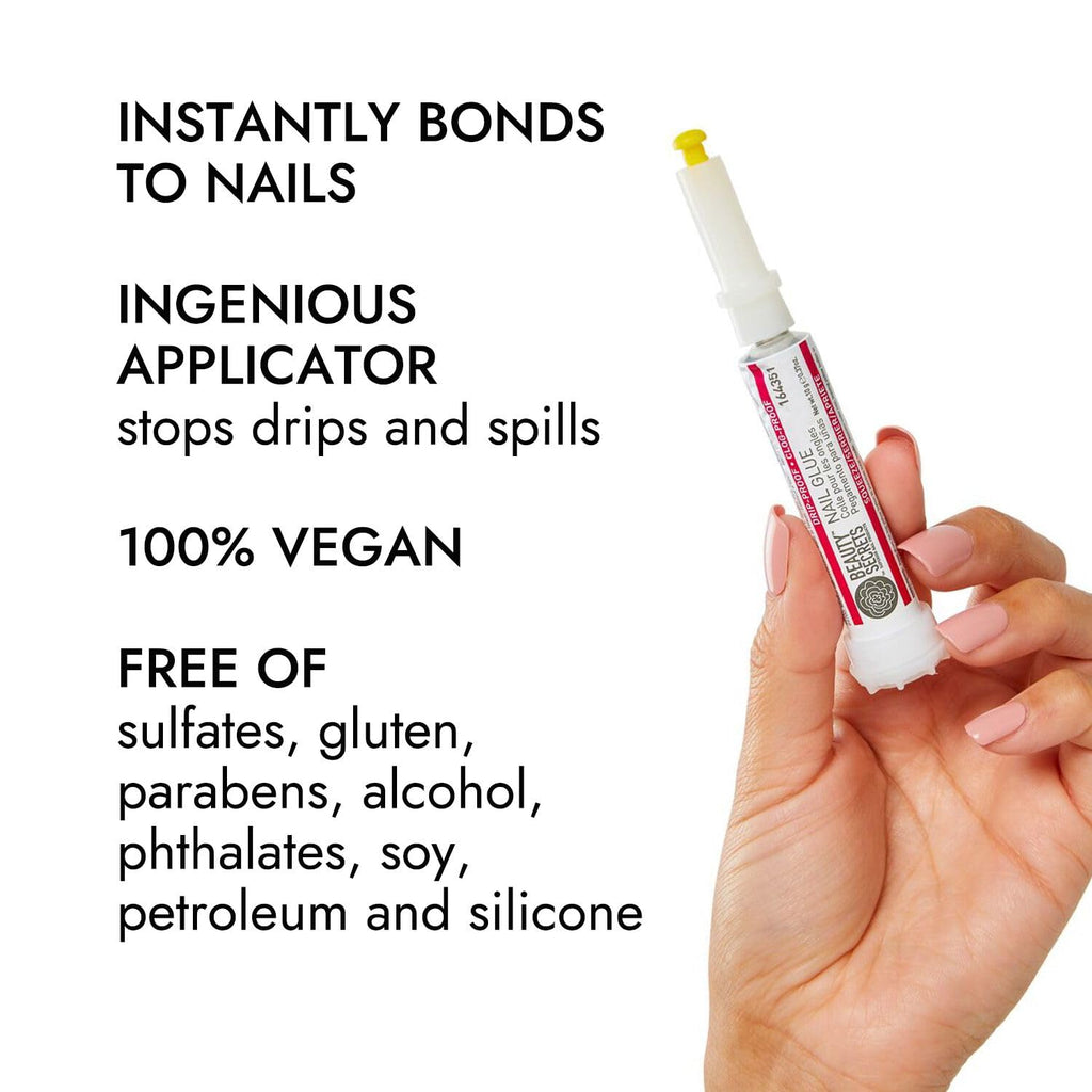 Beauty Secrets Drip & Clog Proof Nail Glue 3-Pack Bundle + Black Cushion Nail File