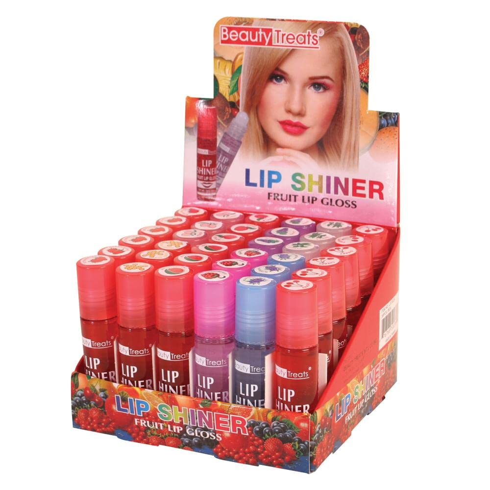 Beauty Treats Lip Shiner Roll-On Fruit Lip Gloss – 36 Pcs, 6 Assorted Flavors