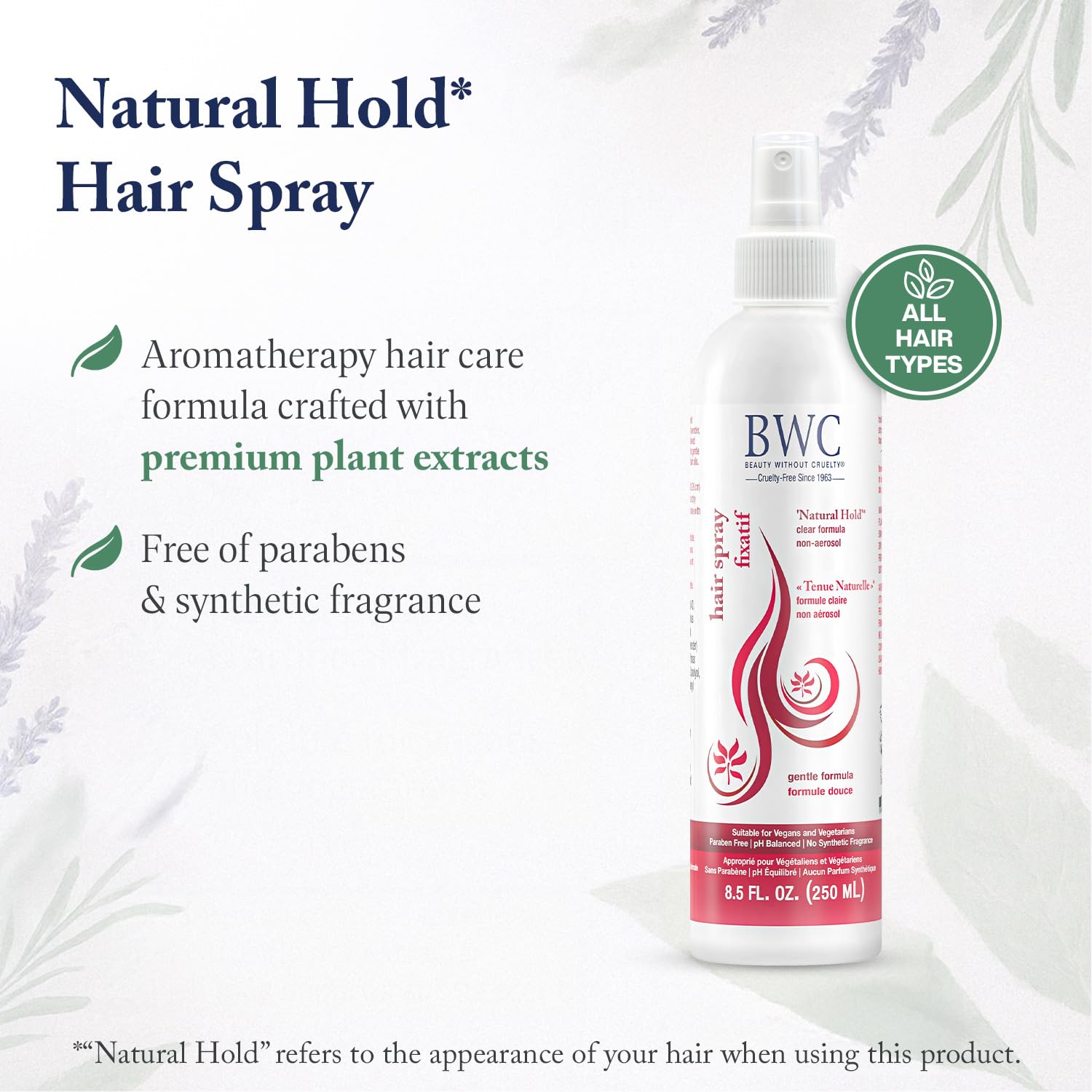 Beauty Without Cruelty Natural Hold Hair Spray – Non-Aerosol, Vegan & Cruelty-Free, 8.5 oz