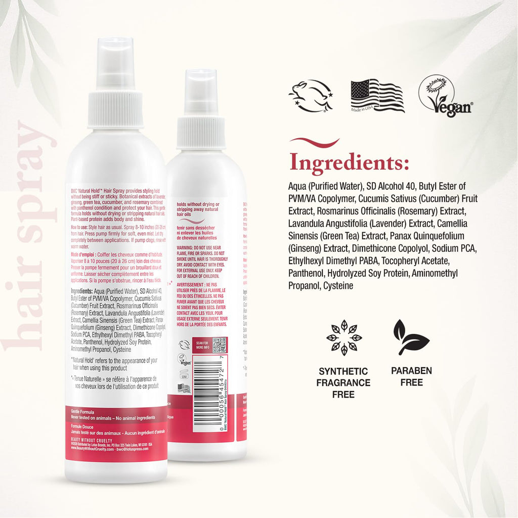 Beauty Without Cruelty Natural Hold Hair Spray – Non-Aerosol, Vegan & Cruelty-Free, 8.5 oz