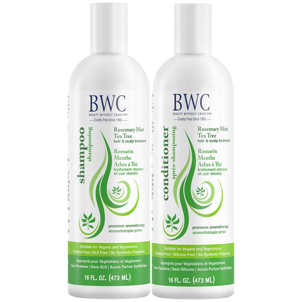 Beauty Without Cruelty Shampoo & Conditioner Set – Rosemary Mint Tea Tree, SLS-Free & Cruelty-Free, 16 oz each