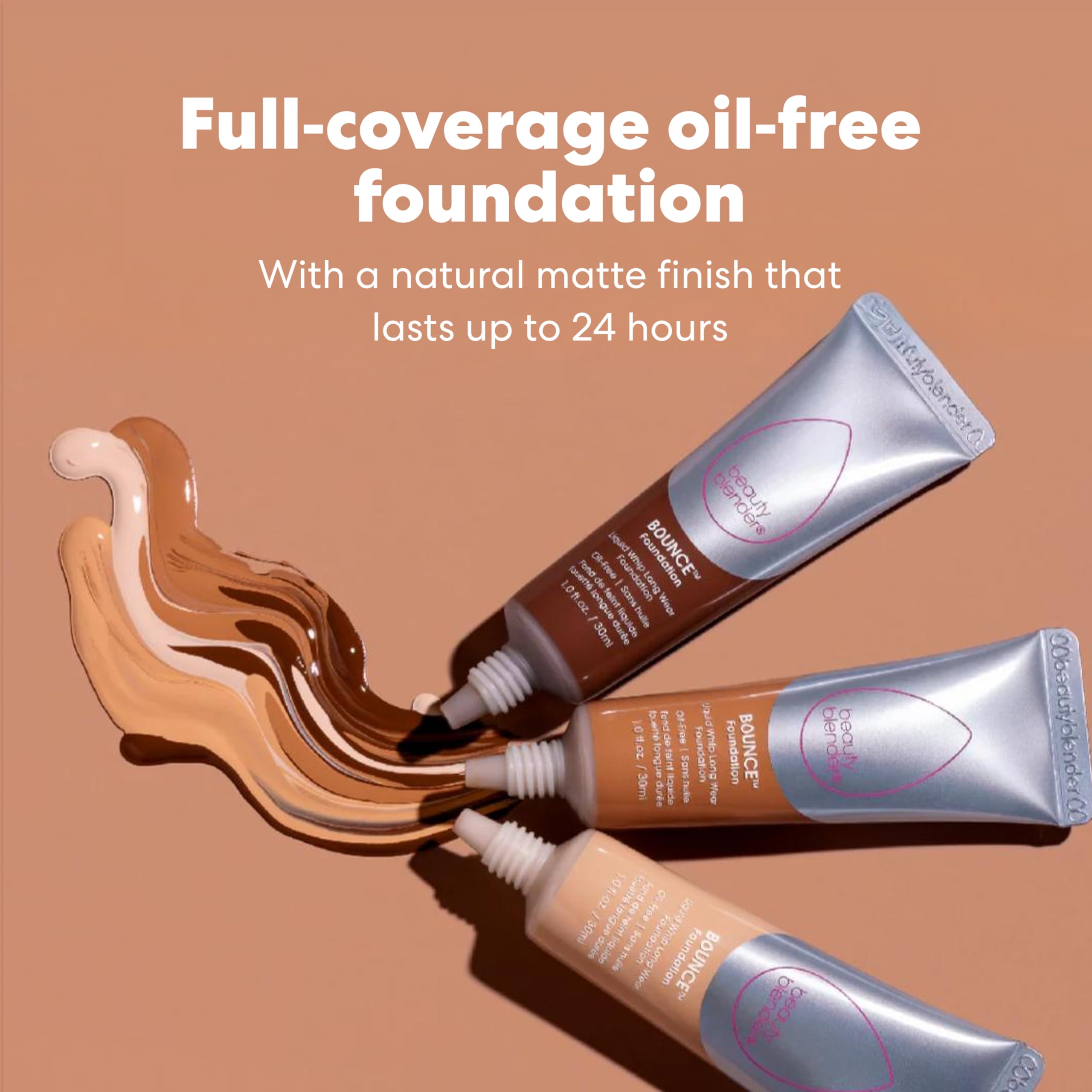 Beautyblender Bounce Liquid Whip Foundation – Full Coverage Natural Matte, Oil-Free, 24H Wear (Shade 4.40 N Deep Neutral Version 2.0)