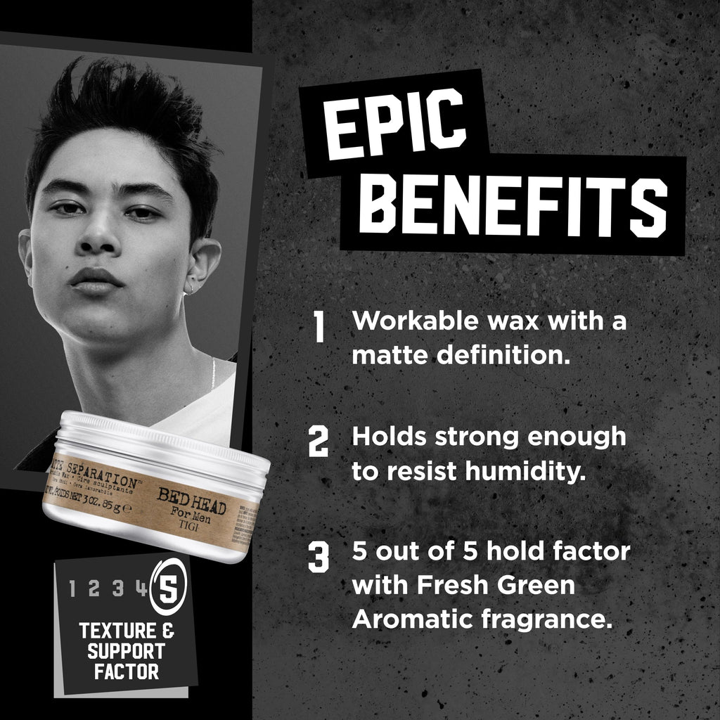 Bed Head for Men Matte Separation Wax – Strong Hold, Matte Texture, Humidity-Resistant, 3 oz (2 Pack)