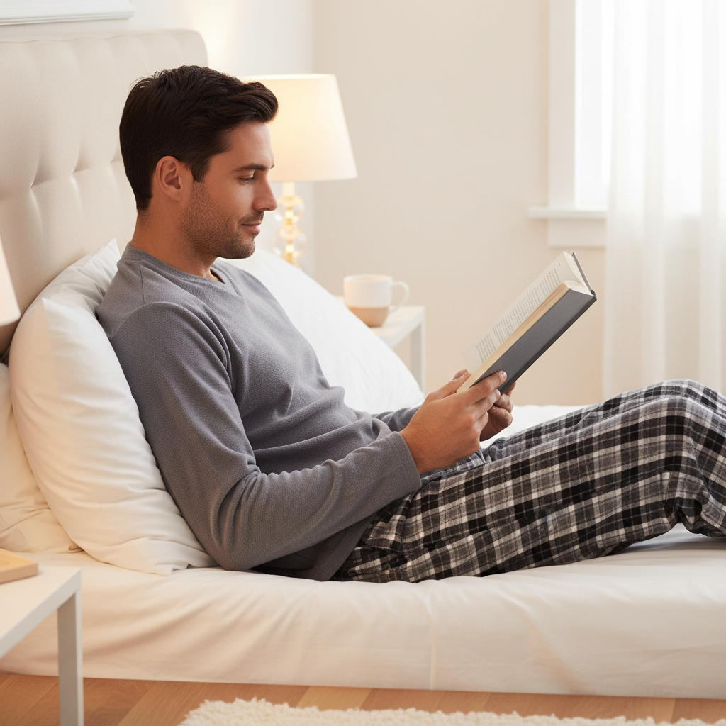 Men's Fleece Pajama Sets: Experience Unmatched Comfort with Our Cozy Grey Top and Black Cotton Bottoms