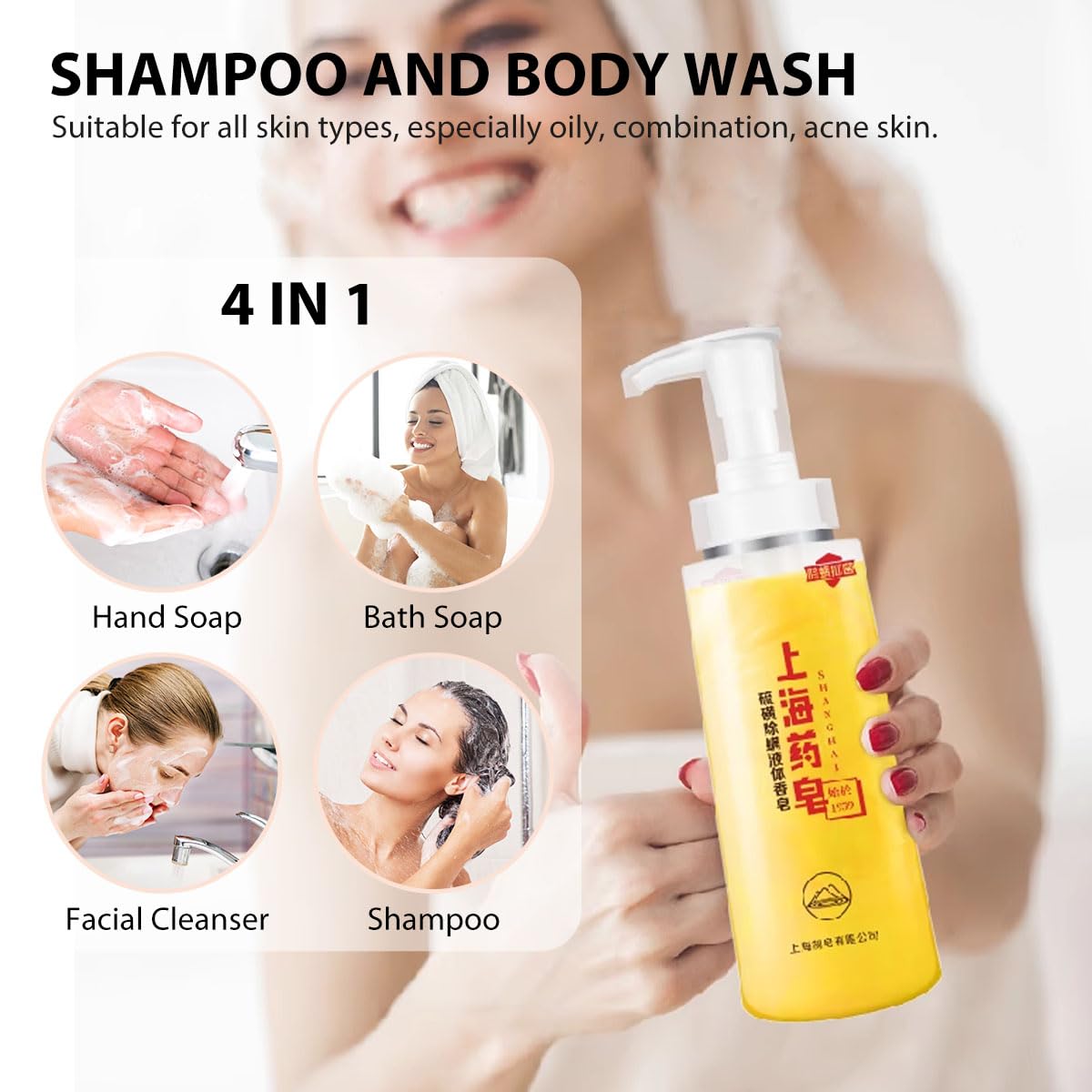 Bee & Flower Sulfur Soap Liquid Shampoo & Body Wash – 16.8 oz – Daily Head-to-Toe Cleanse for Him & Her – Valentine Gift