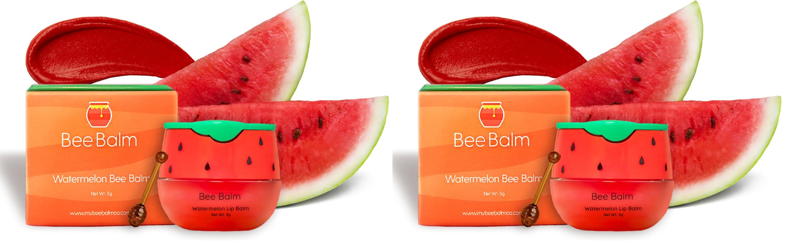 Bee Balm Original Lip Balm — Watermelon Hydrating Honey Pot with Propolis & Vitamin E (Pack of 2)