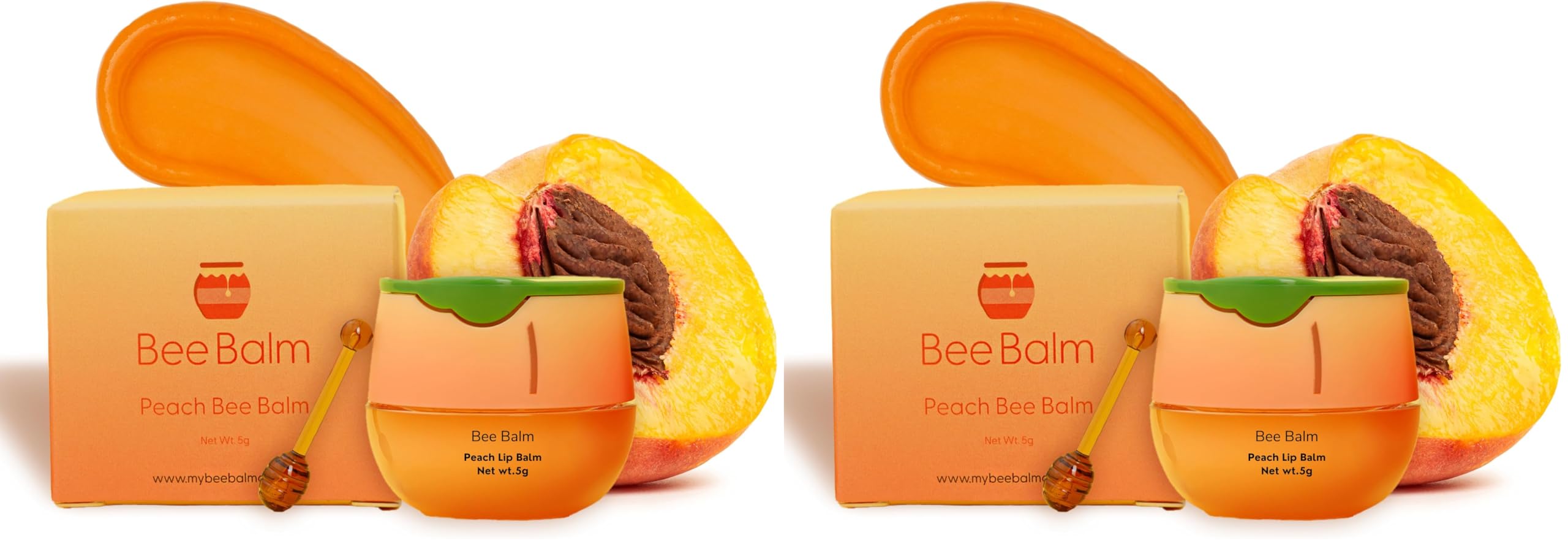 Bee Balm Original Peach Lip Balm – Hydrating Honey Pot with Propolis, Honey & Vitamin E (Pack of 2)