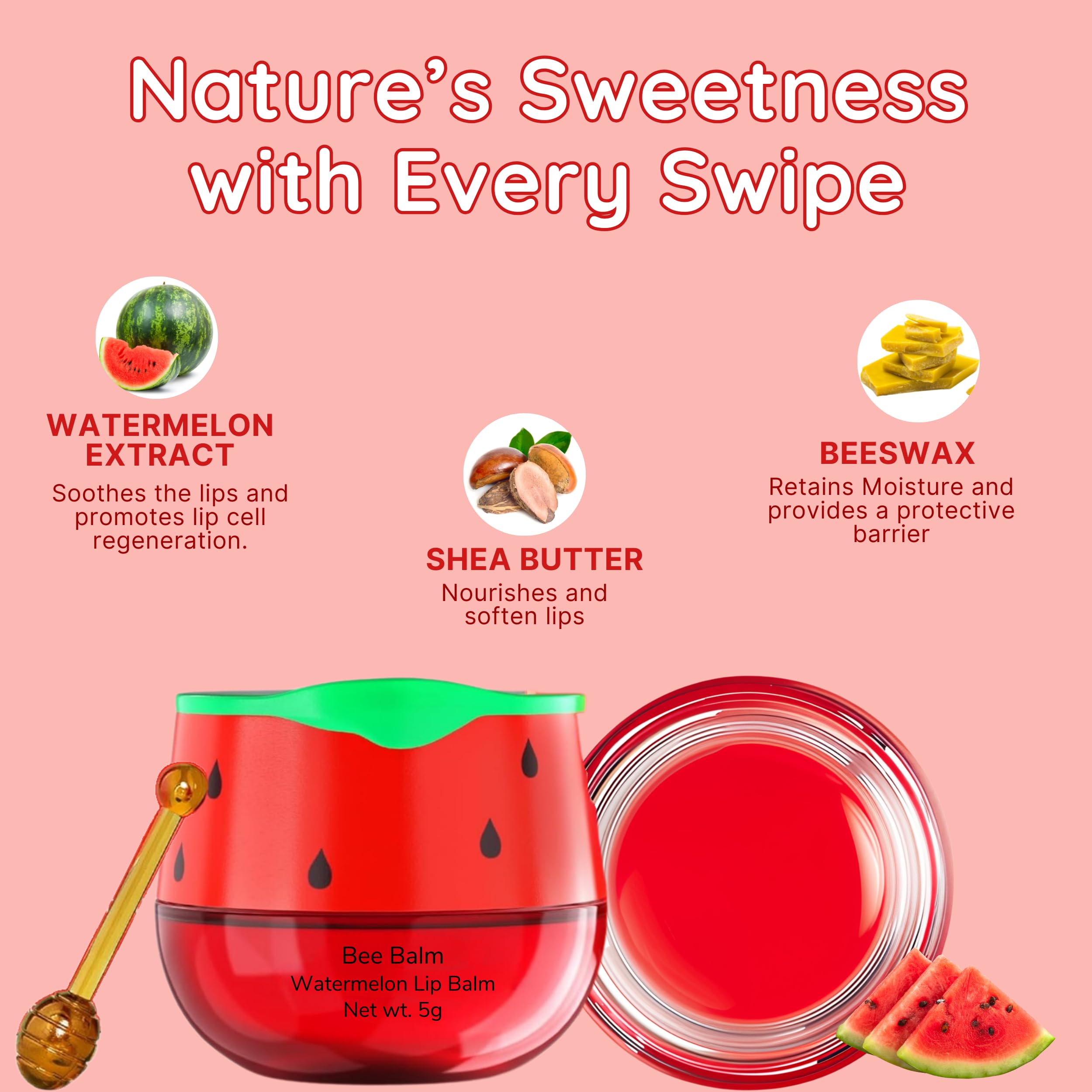 Bee Balm Original Lip Balm — Watermelon Hydrating Honey Pot with Propolis & Vitamin E (Pack of 2)