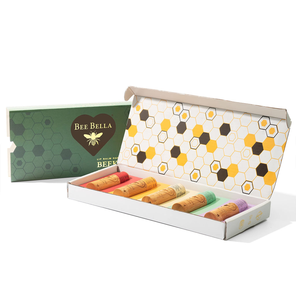 Bee Bella Lip Balm Variety 5 Pack Gift Set – Cherry, Pomegranate Mango, Vanilla Bean, Peppermint, Lavender Vanilla | Handmade in USA