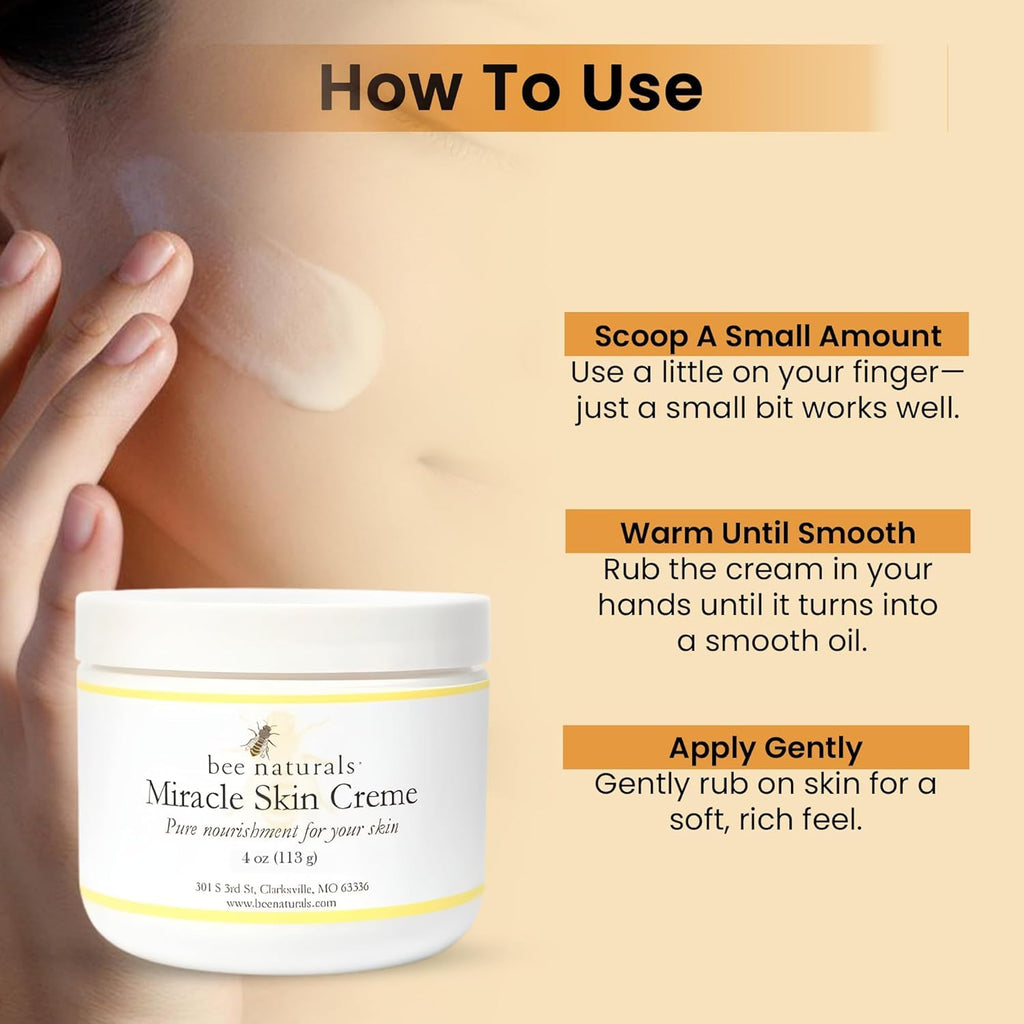 Bee Naturals Miracle Skin Creme – All-Natural Hydration for Face, Body & Lips (Pack of 2, 4 oz)