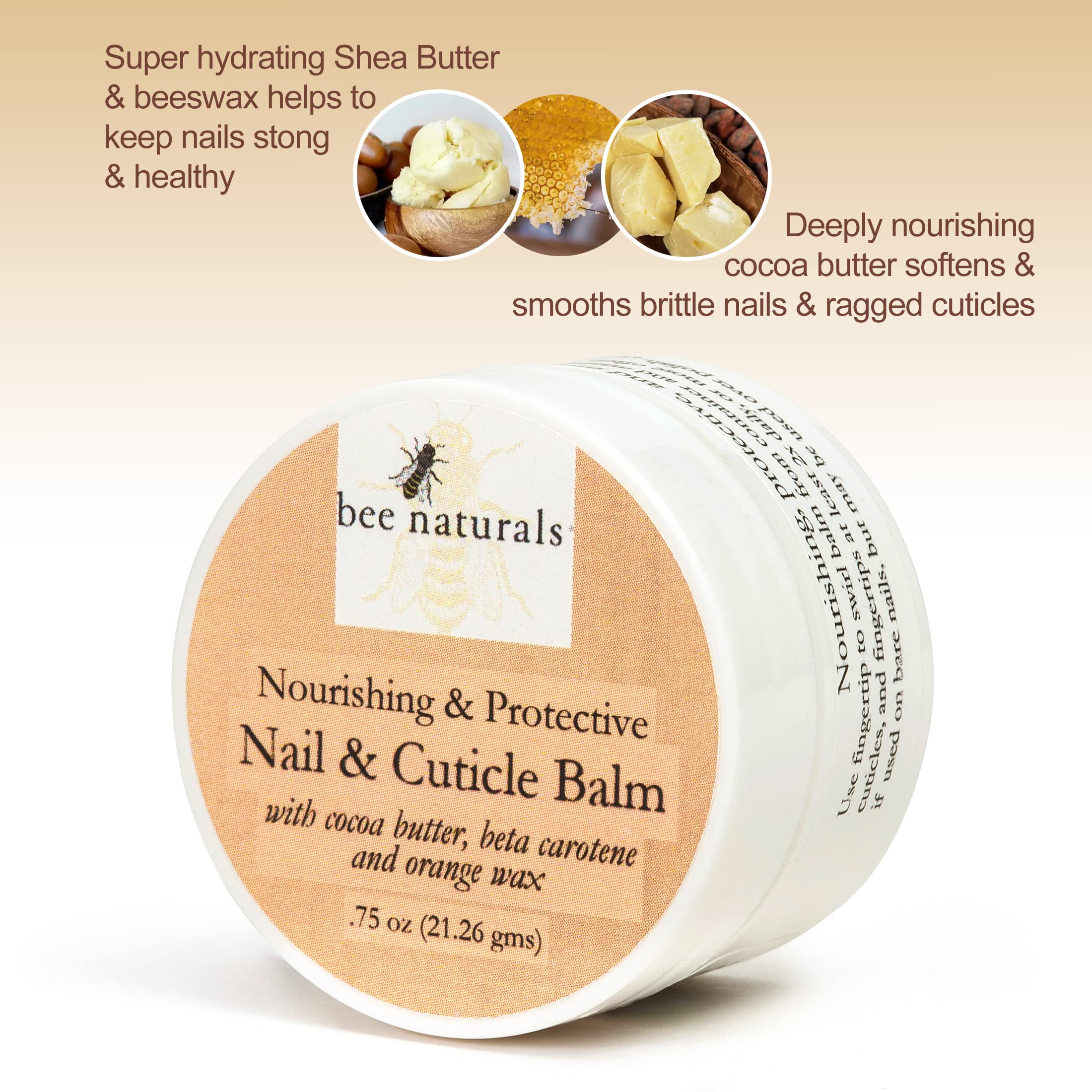 Bee Naturals Nail & Cuticle Balm – Cocoa Butter & Beta Carotene for Strong, Smooth Nails | Cruelty-Free