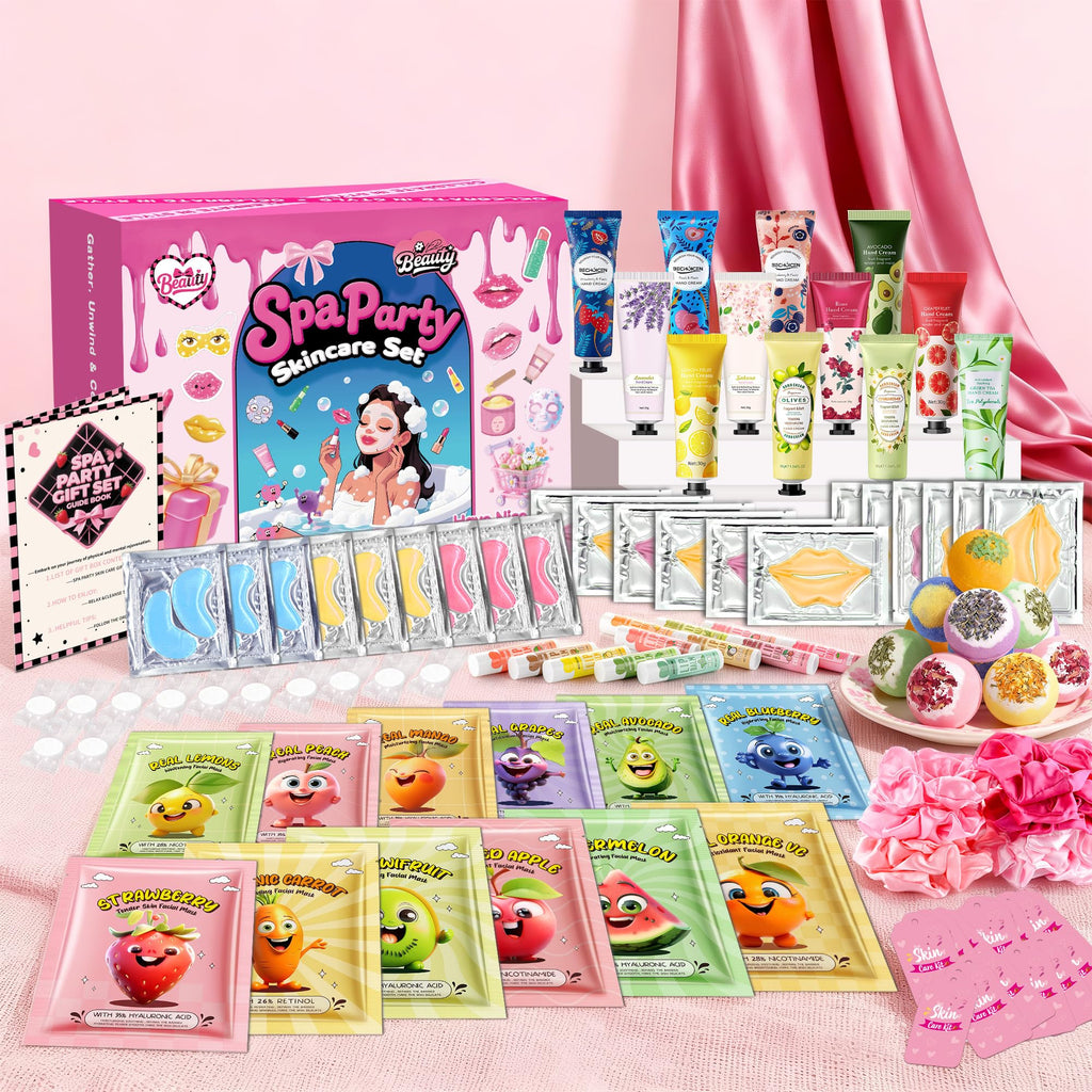BECHOICEN 121Pcs Spa Party Supplies Set – 12 Complete Spa Kits for Face, Hand, Lip, Eye & Foot Care