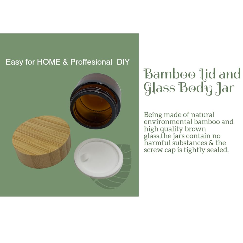 BEECO GIF2U Empty Refillable Frosted Glass Cosmetic Jars – 4 Pack, 30ml with Bamboo Lids