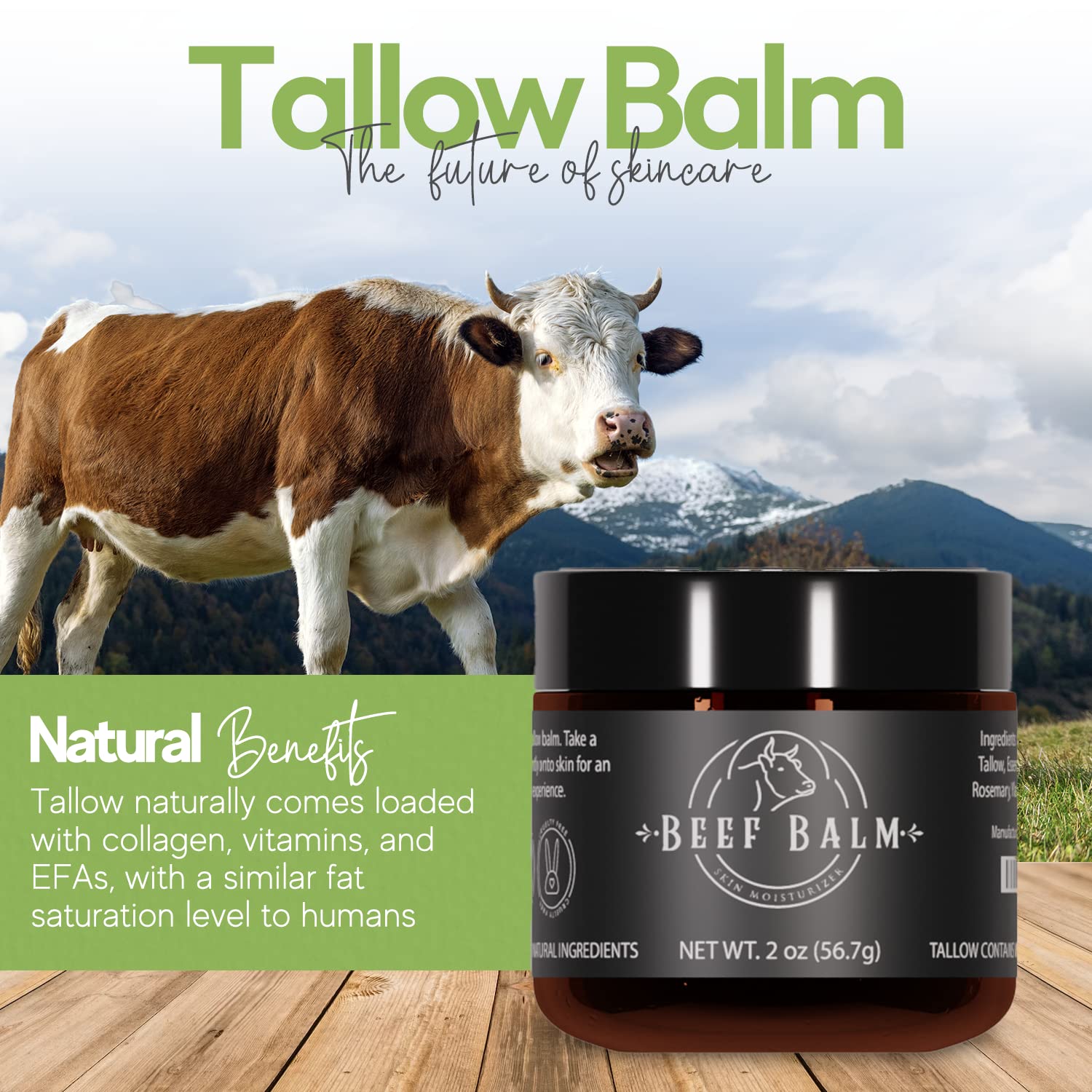 Beef Balm Beef Tallow Balm – Natural Grass-Fed Skin Moisturizer (Vanilla)