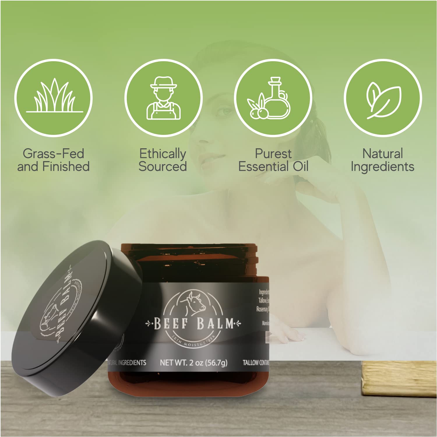 Beef Balm Beef Tallow Balm – Natural Grass-Fed Skin Moisturizer (Vanilla)