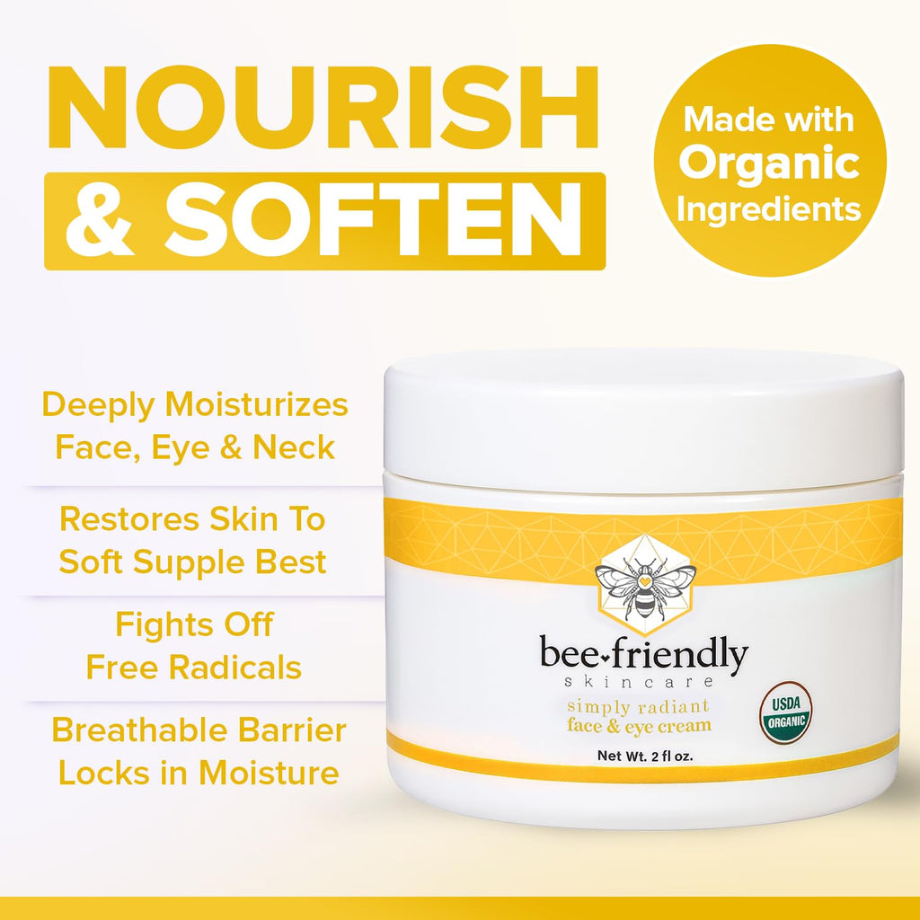 BeeFriendly Organic Face & Eye Cream – USDA Certified Organic, All-In-One 6 oz (3 Jars)