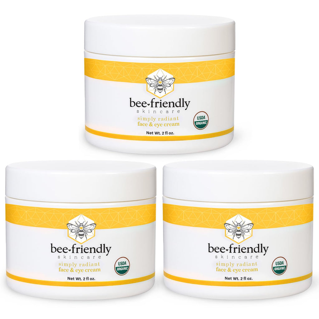 BeeFriendly Organic Face & Eye Cream – USDA Certified Organic, All-In-One 6 oz (3 Jars)
