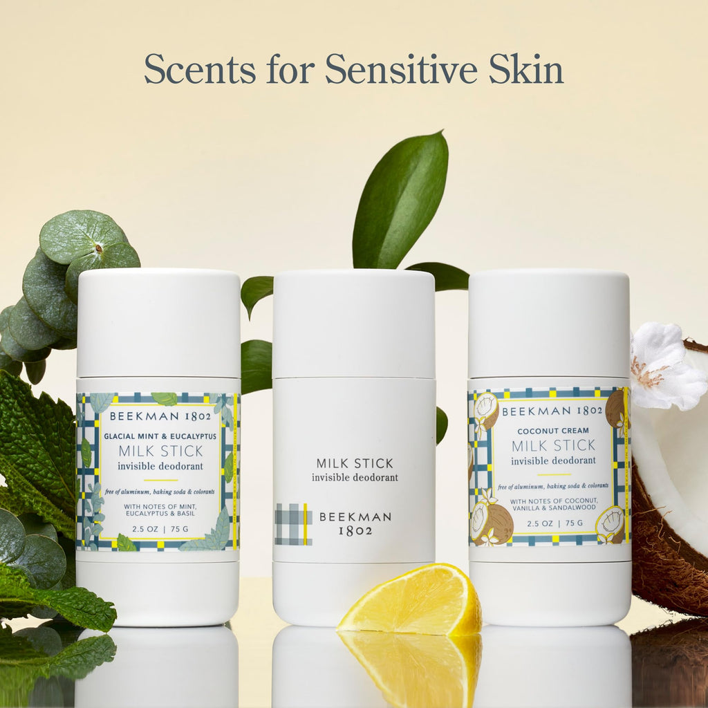 Beekman 1802 Milk Stick Whole Body All-Day Invisible Deodorant – Aluminum-Free, Citrus Scent, 2.5 oz