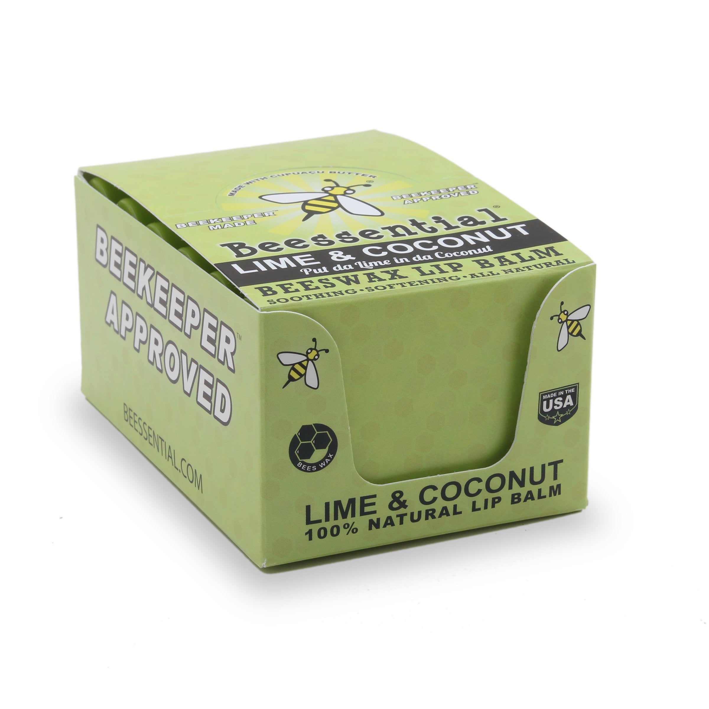 Beessential Coconut Lime Lip Balm – 18 Pack Bulk | Cruelty-Free, USA Made Lip Care for All Ages