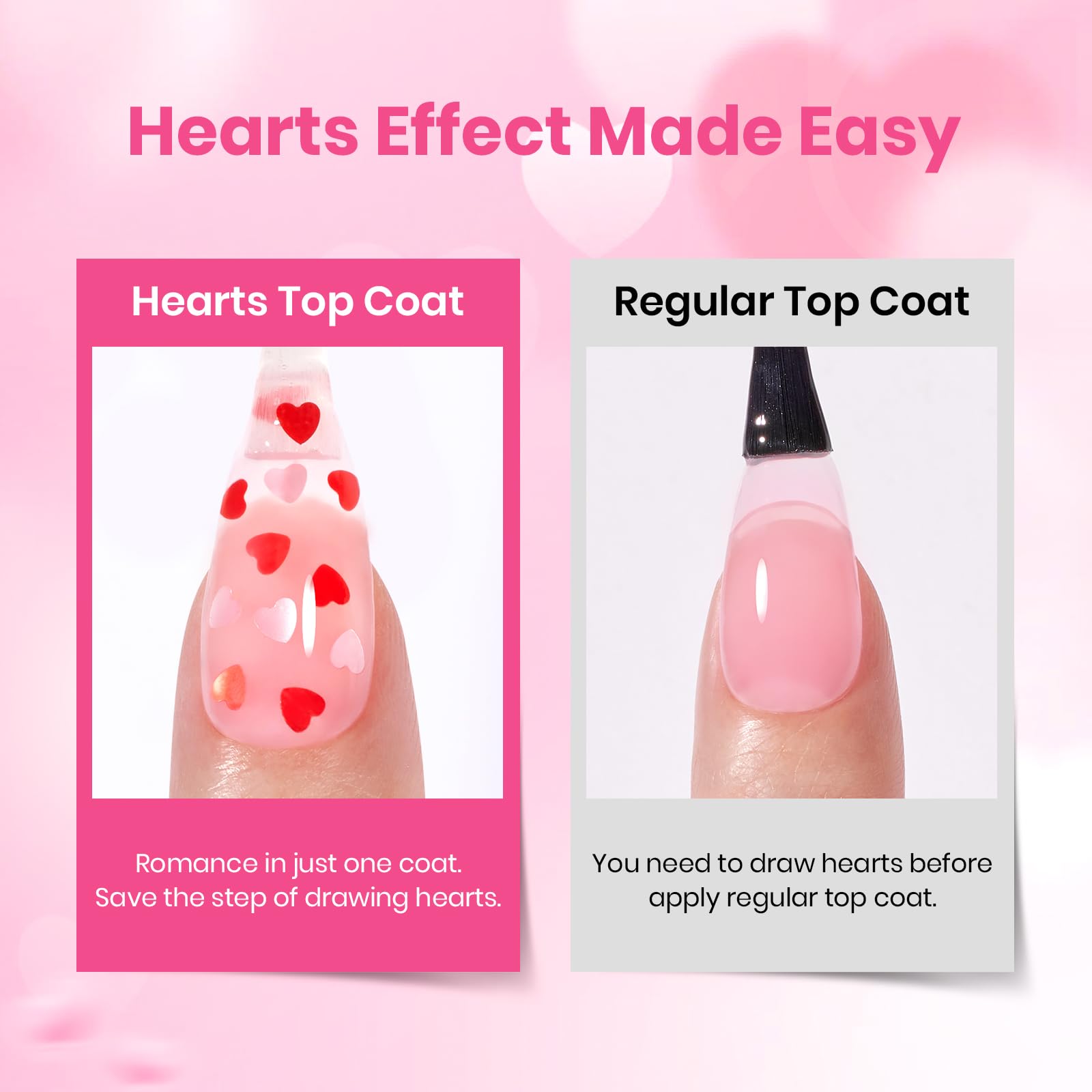 Beetles Valentine's Day Heart Gel Top Coat 15ml – HEMA-Free Glitter Shine, No Wipe, 21 Day Wear