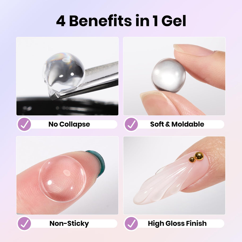 Beetles 3D Gel Nail Art Kit Crystal Orb – Clear Builder Gel 1 oz, 5-in-1 DIY Nail Art for Home Salon (UV/LED Cure Required)