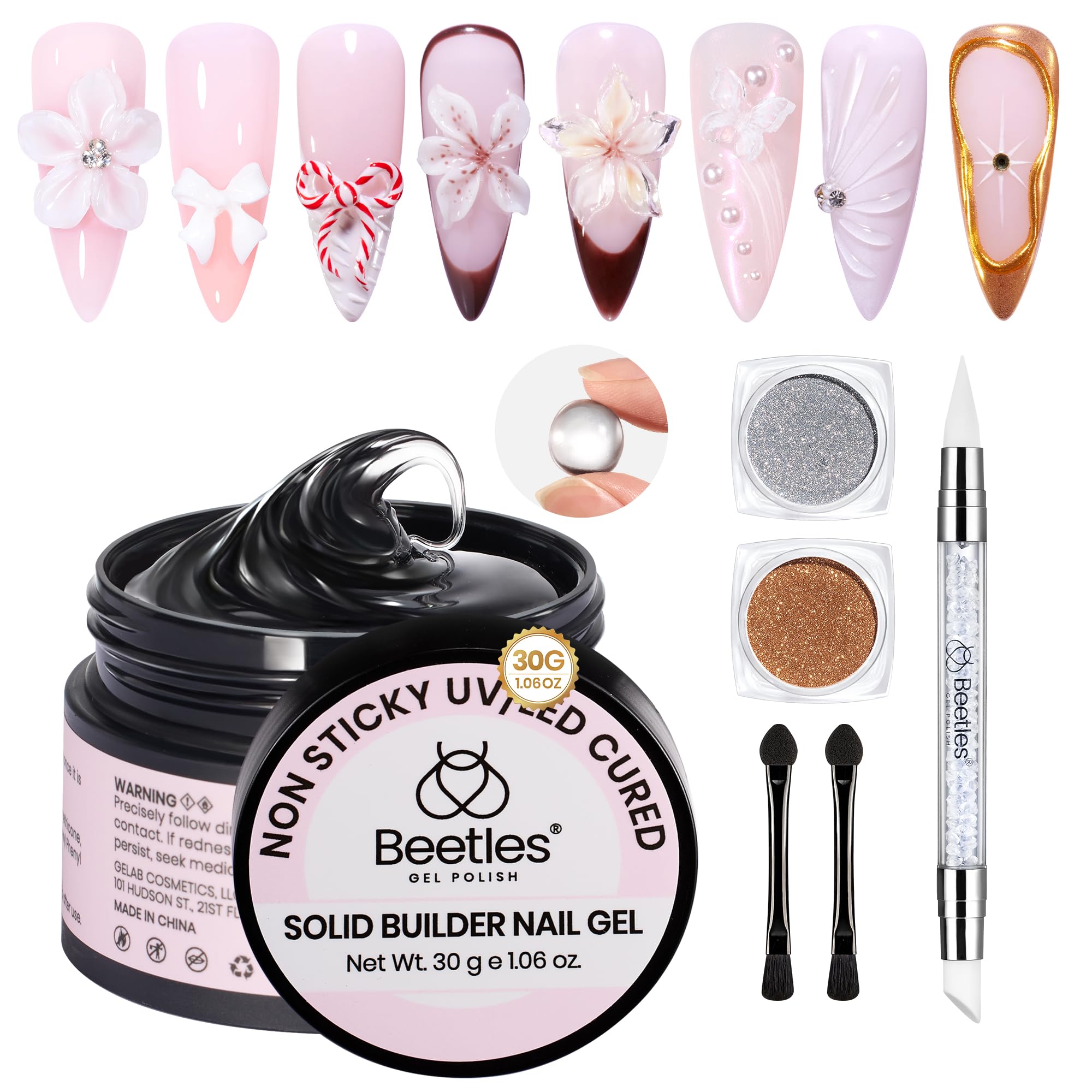 Beetles 3D Gel Nail Art Kit Crystal Orb – Clear Builder Gel 1 oz, 5-in-1 DIY Nail Art for Home Salon (UV/LED Cure Required)
