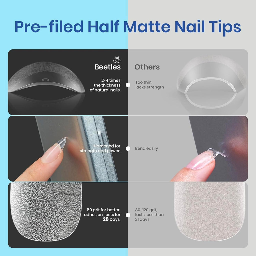 Beetles Gel Nail Kit Amond Shape – 504Pcs Tips, 9-in-1 Glue Gel, Mini UV/LED Lamp