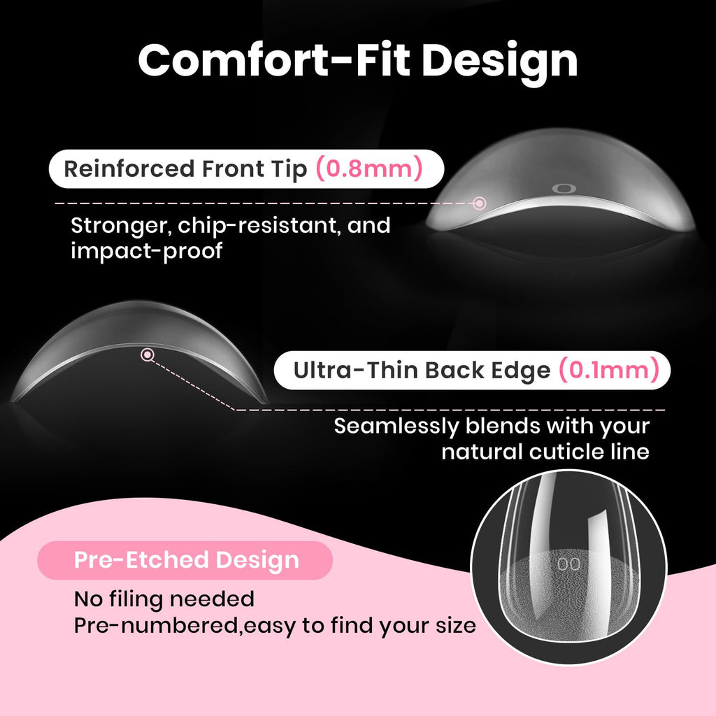 Beetles Curve-EX Almond Short Gel Nail Kit – 320 Tips, Glue Gel, Mini Lamp