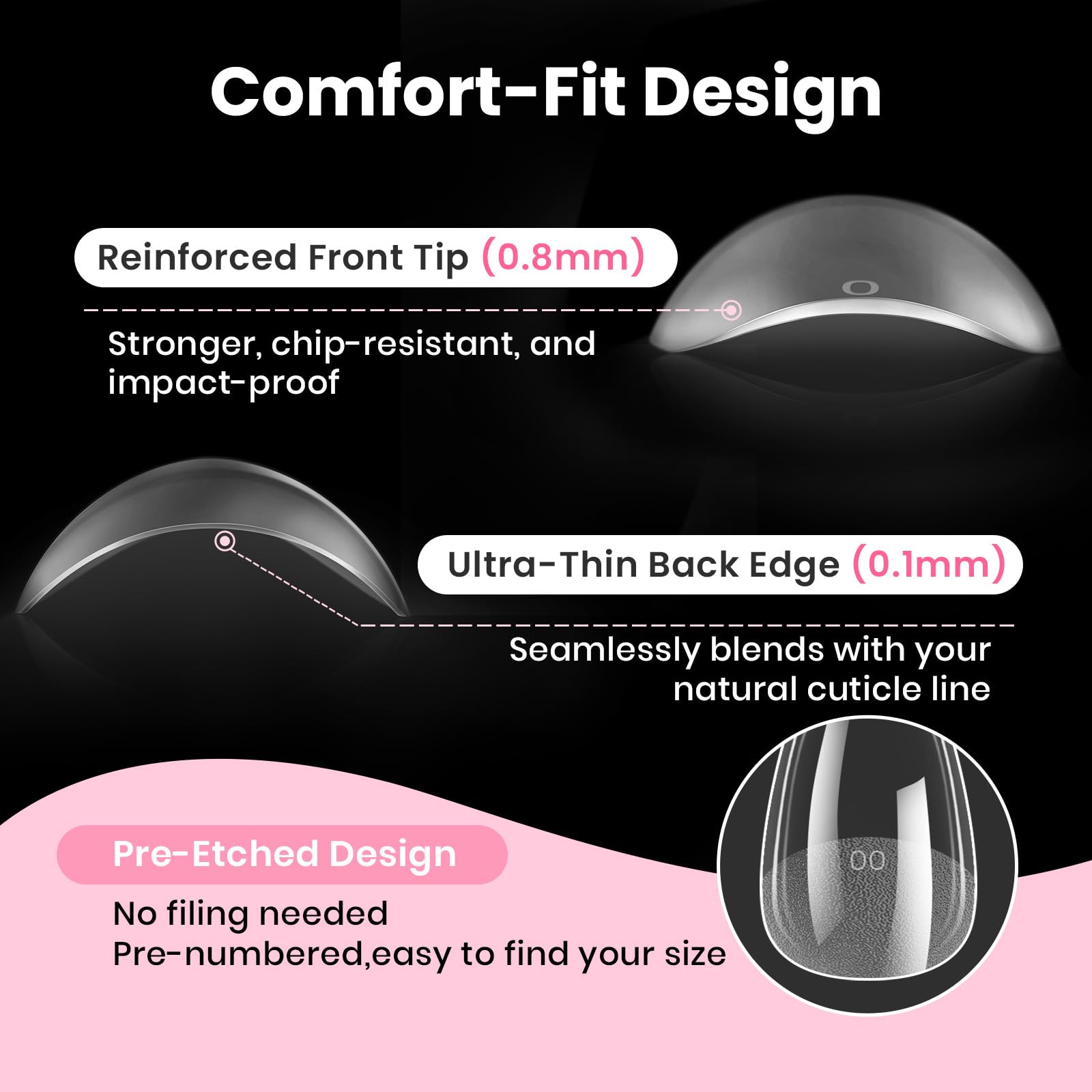 Beetles Curve-EX Almond Short Gel Nail Kit – 320 Tips, Glue Gel, Mini Lamp