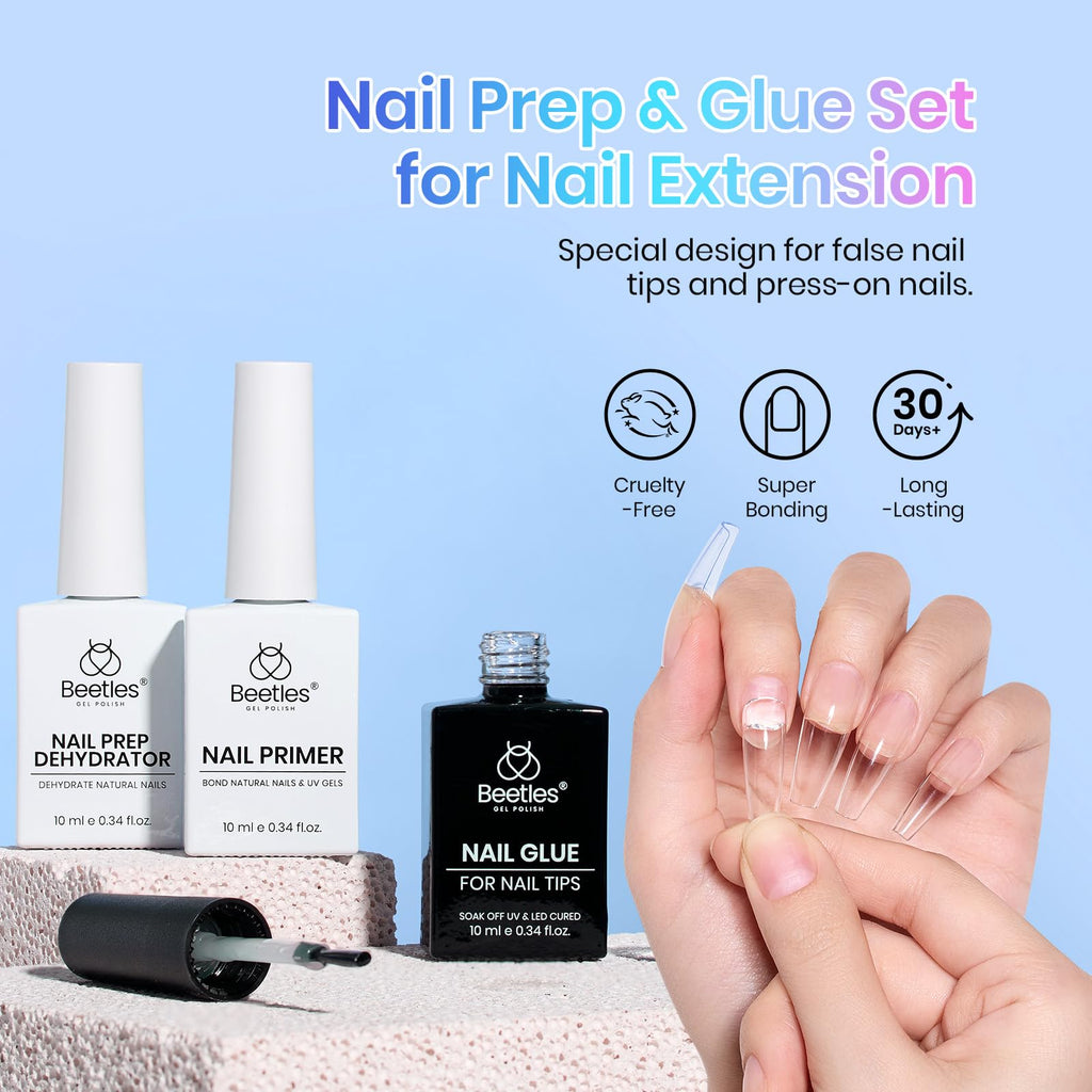 Beetles 9-in-1 Gel Nail Glue, Dehydrator & Primer — Acid-Free, HEMA-Free Nail Prep for Extensions