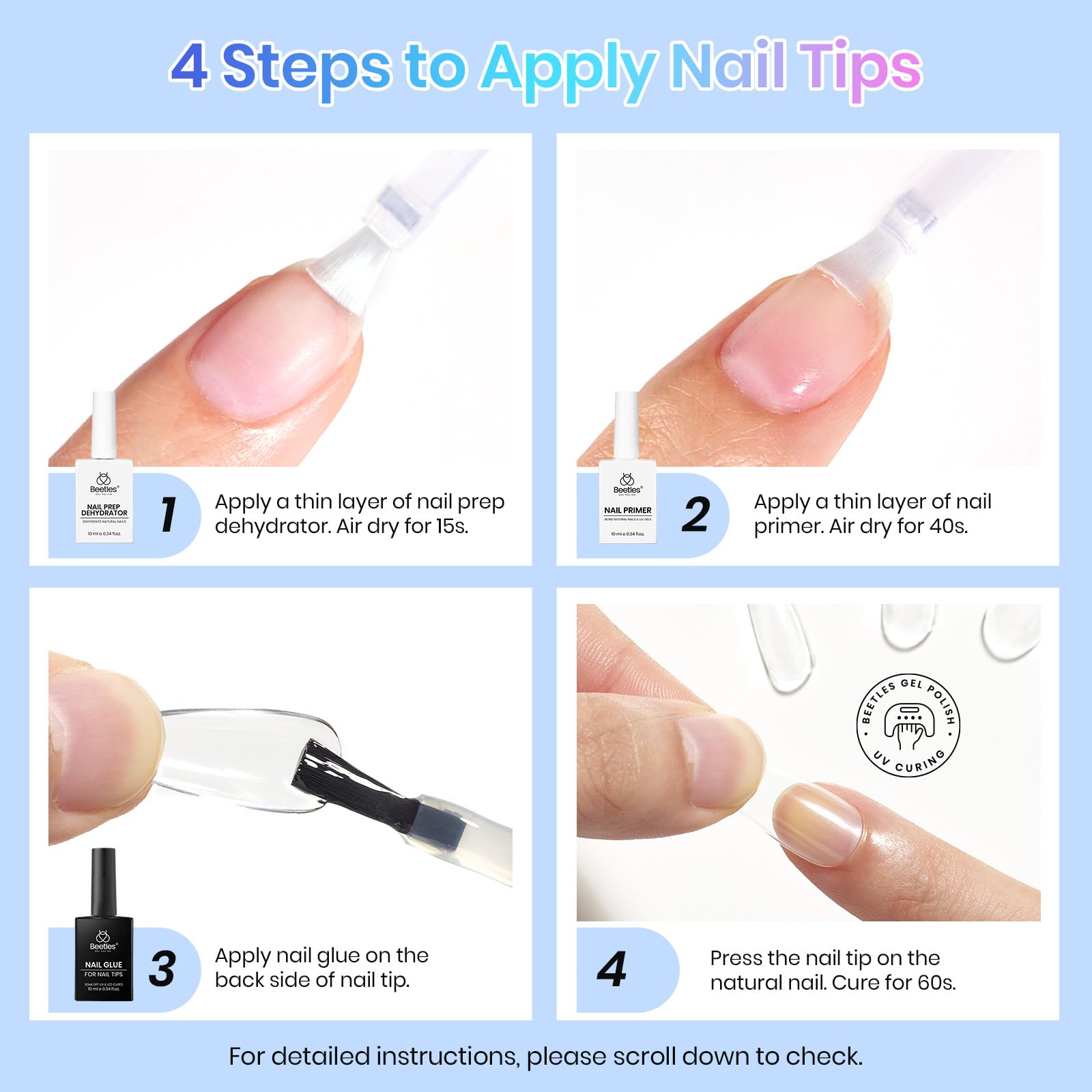 Beetles 9-in-1 Gel Nail Glue, Dehydrator & Primer — Acid-Free, HEMA-Free Nail Prep for Extensions
