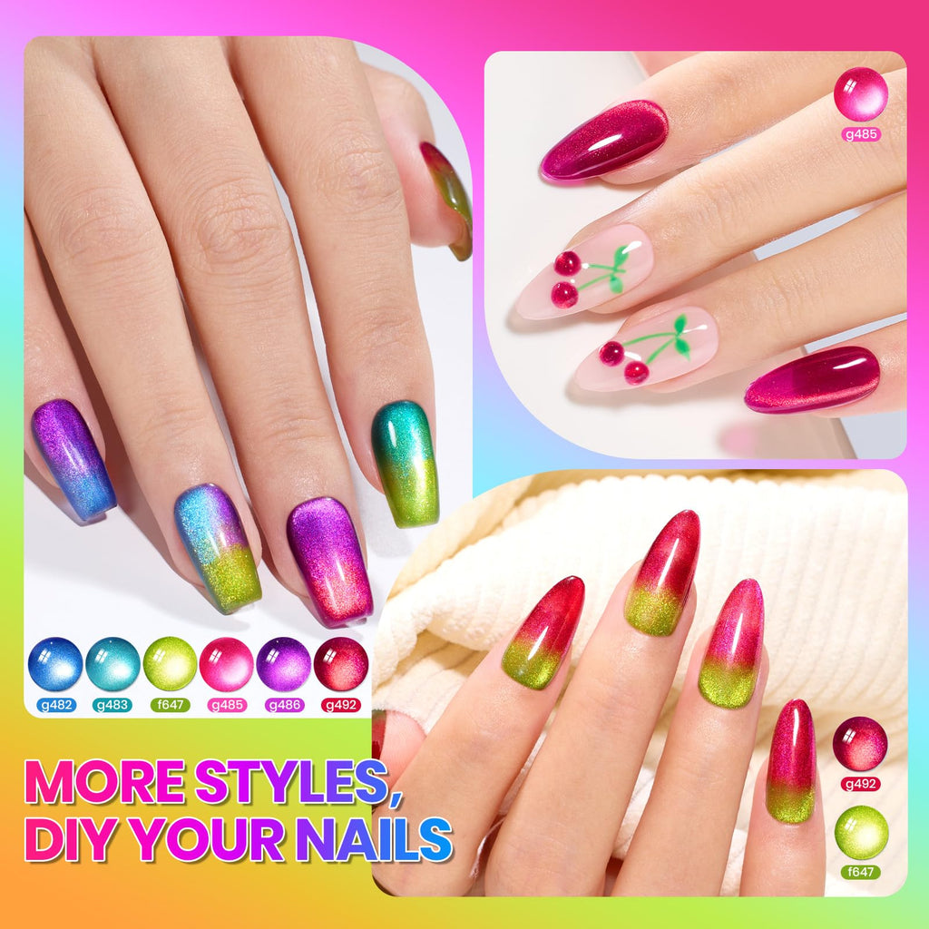 Beetles Fairy Prism Cat Eye Gel Nail Polish Set – 6 Magnetic Colors Kit