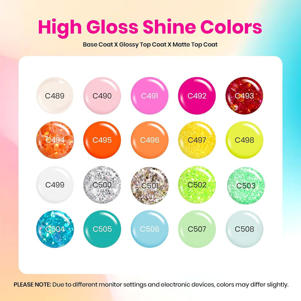 Beetles Spring Gel Nail Polish Set – 20 Neon Pastel Colors + Base & Top Coats