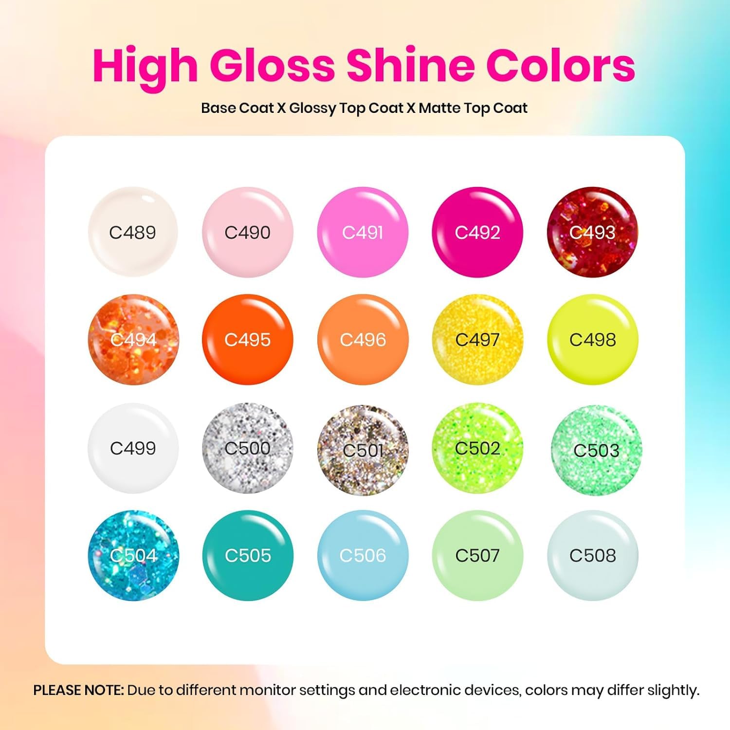 Beetles Spring Gel Nail Polish Set – 20 Neon Pastel Colors + Base & Top Coats