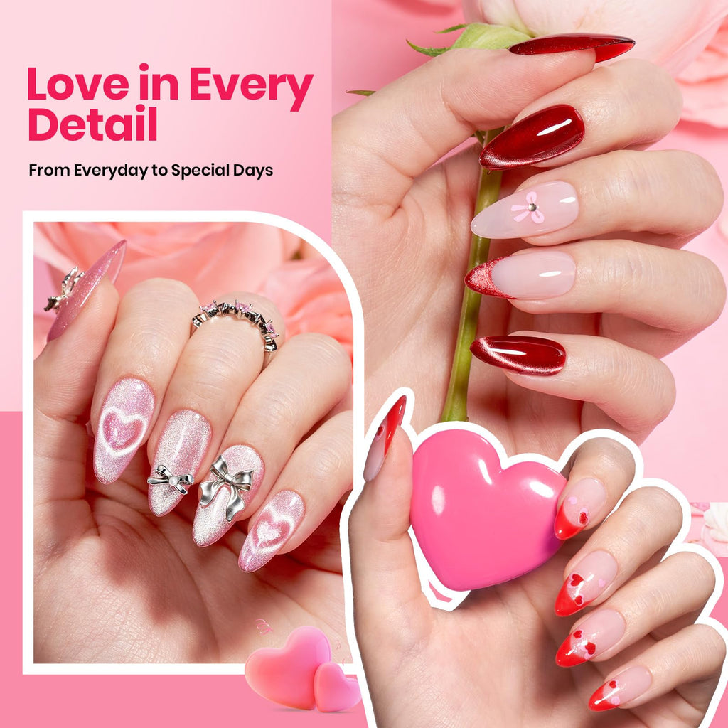 Beetles 30 Pcs Gel Nail Kit with UV Lamp — 6 Colors, Cat Eye & Heart Magnet