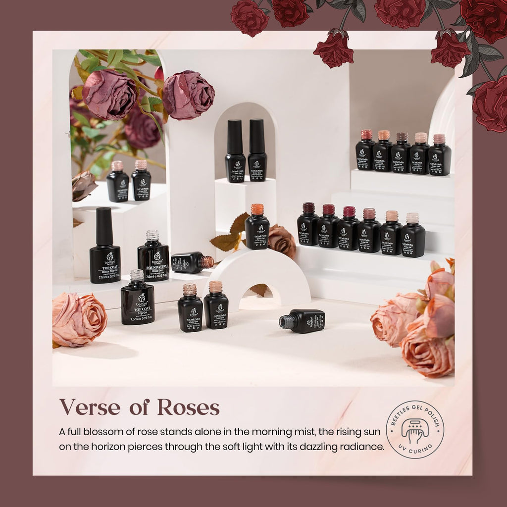 Beetles Gel Polish Set Verse of Roses – 23Pcs with 20 Shades + Base/Top Coats
