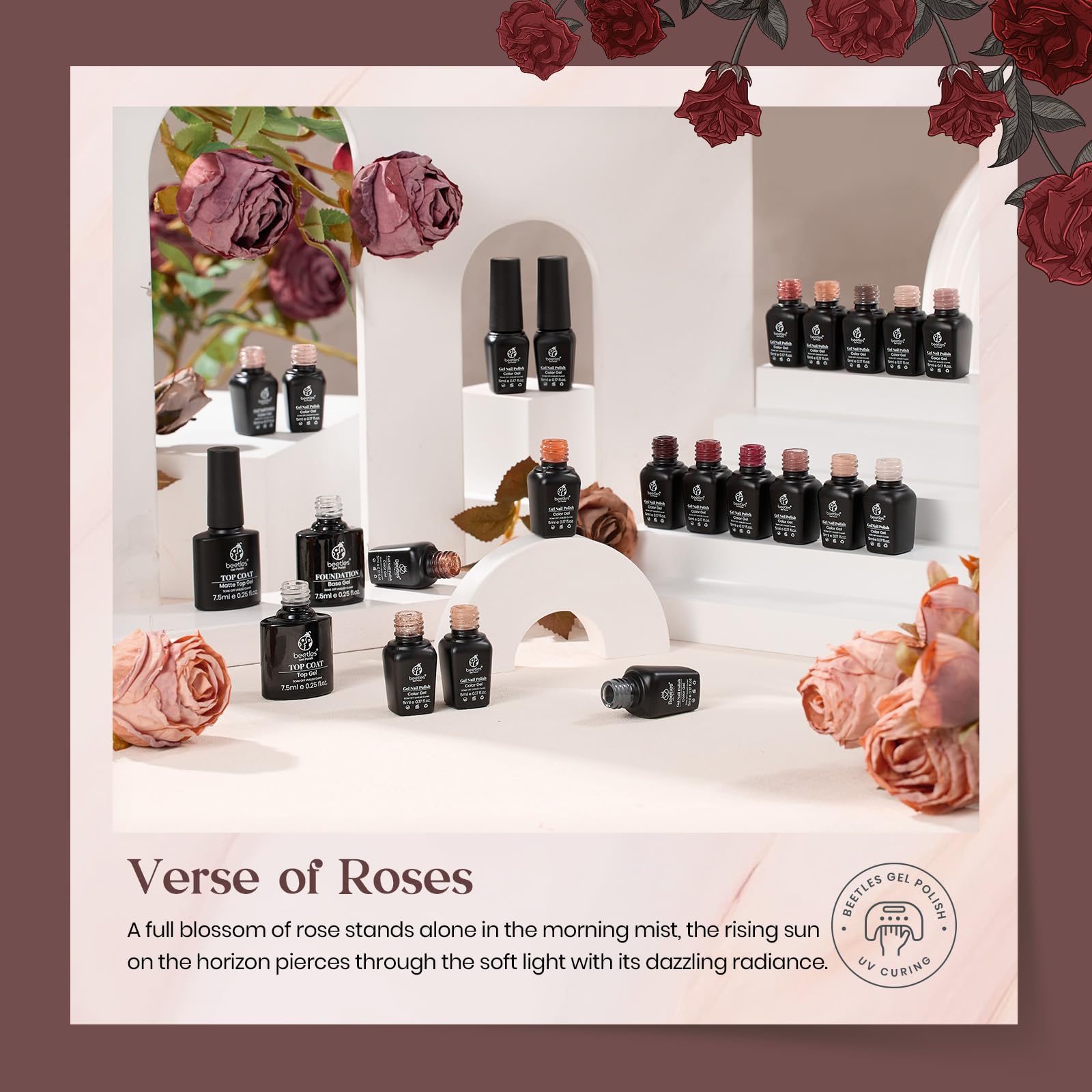 Beetles Gel Polish Set Verse of Roses – 23Pcs with 20 Shades + Base/Top Coats