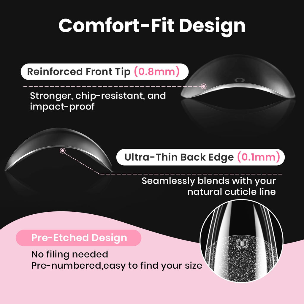 Beetles Gel Nail Kit Flat-X Almond Medium – 320 Tips, Glue Gel, Base & Top, Mini Lamp