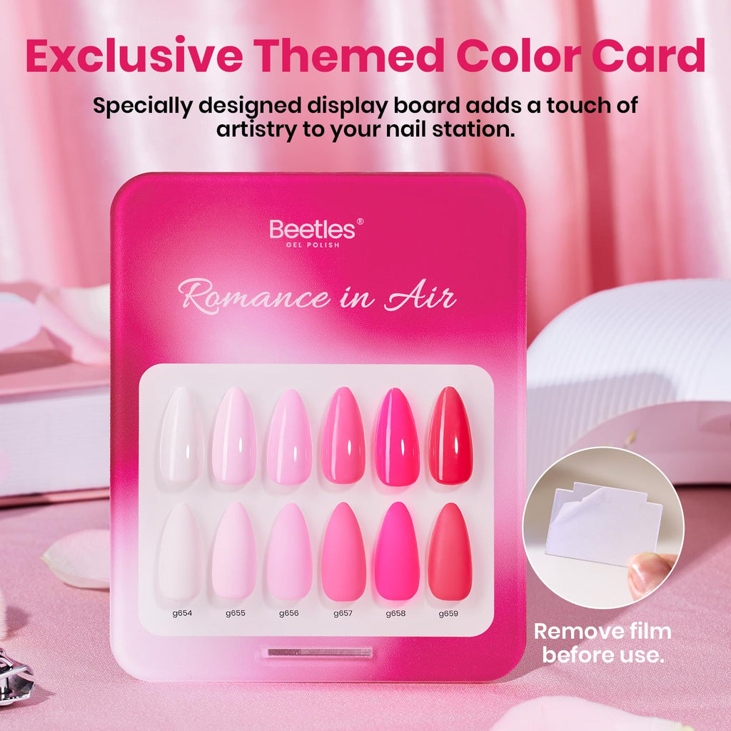 beetles Valentines Pink Gel Polish Set – Romance in Air Collection, 6-Color 15ml Soak-Off Kit