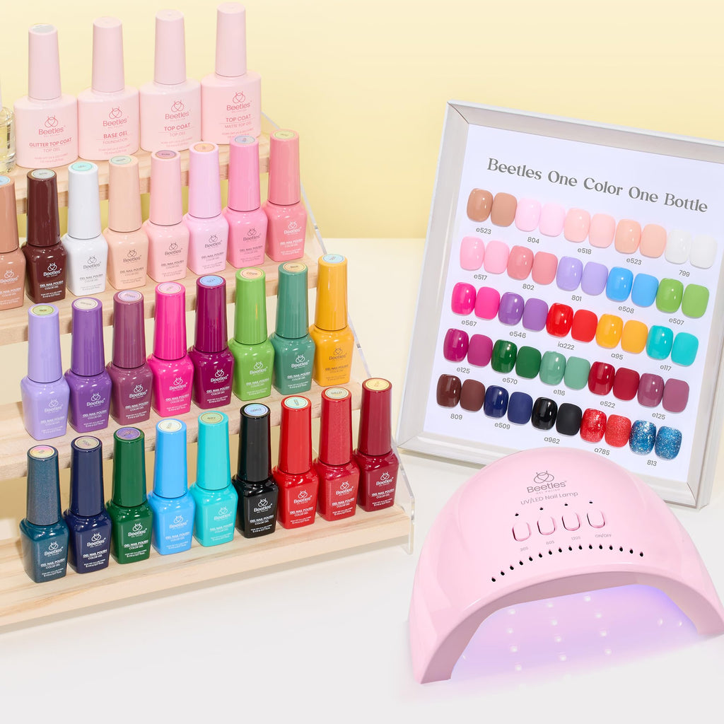Beetles Gel Nail Polish Kit with UV Light — 25 Colors, 28 Tools, Base & Top Coats
