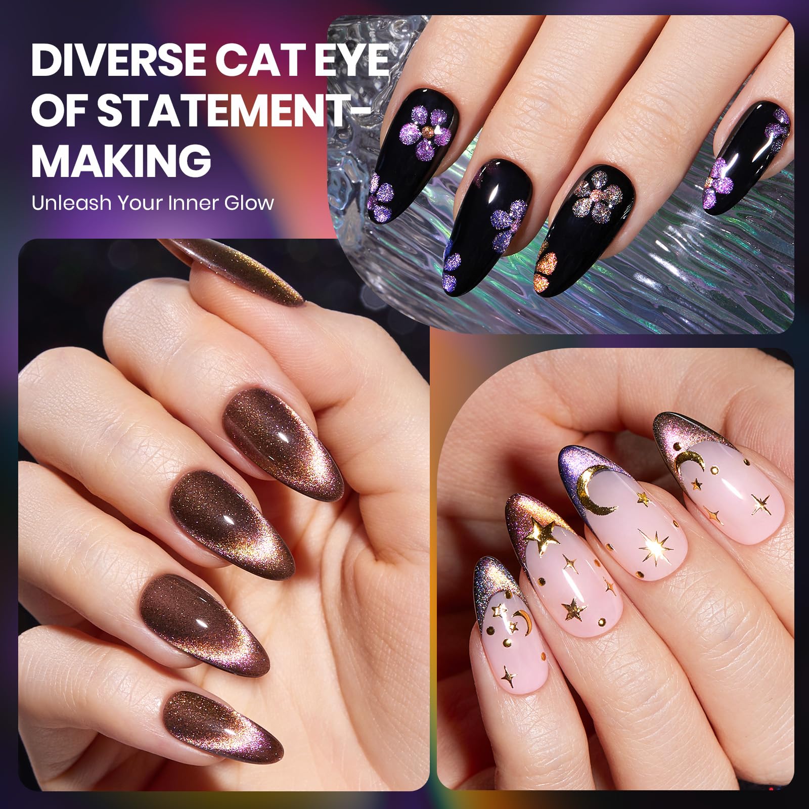 Beetles Cat Eye Gel Polish Set – 6 Colors with Magnet | Soak-Off UV Velvet Finish | Enchanted Spectrum Collection