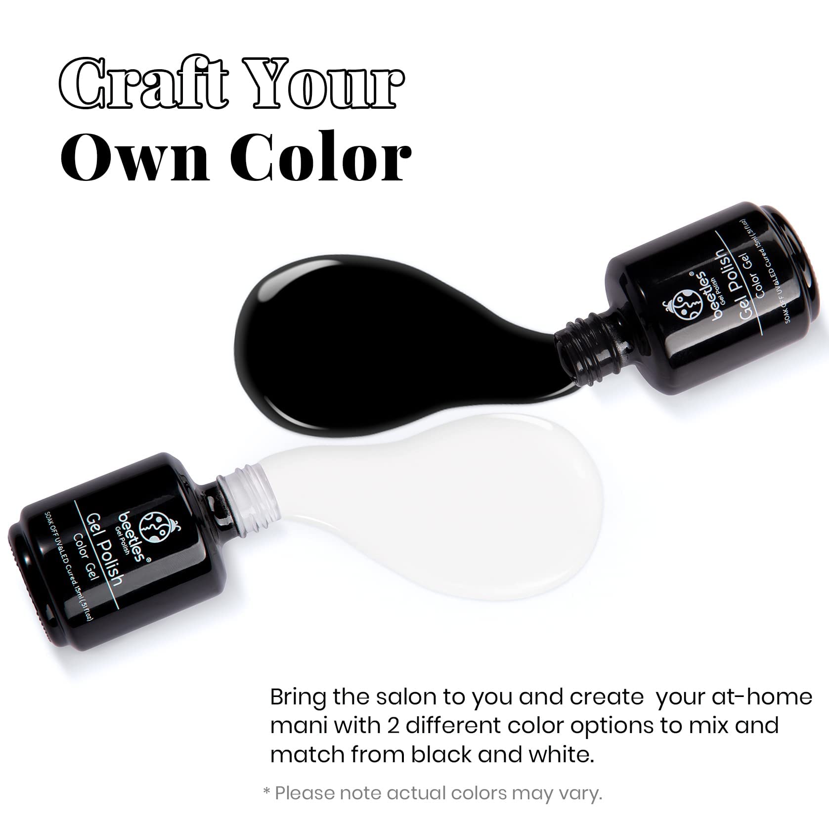 Beetles Black White Gel Polish Set - 2 x 15ml for DIY French Nails, Soak-Off, LED Curing