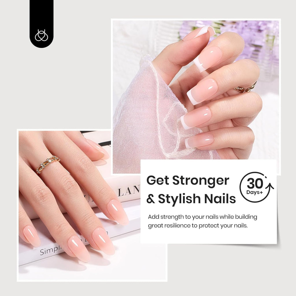 Beetles Builder Gel Kit Dew Glow – 2 x 0.51oz Clear Builder Gels + Liner Brush, 8-in-1 Nail Extension for DIY at Home
