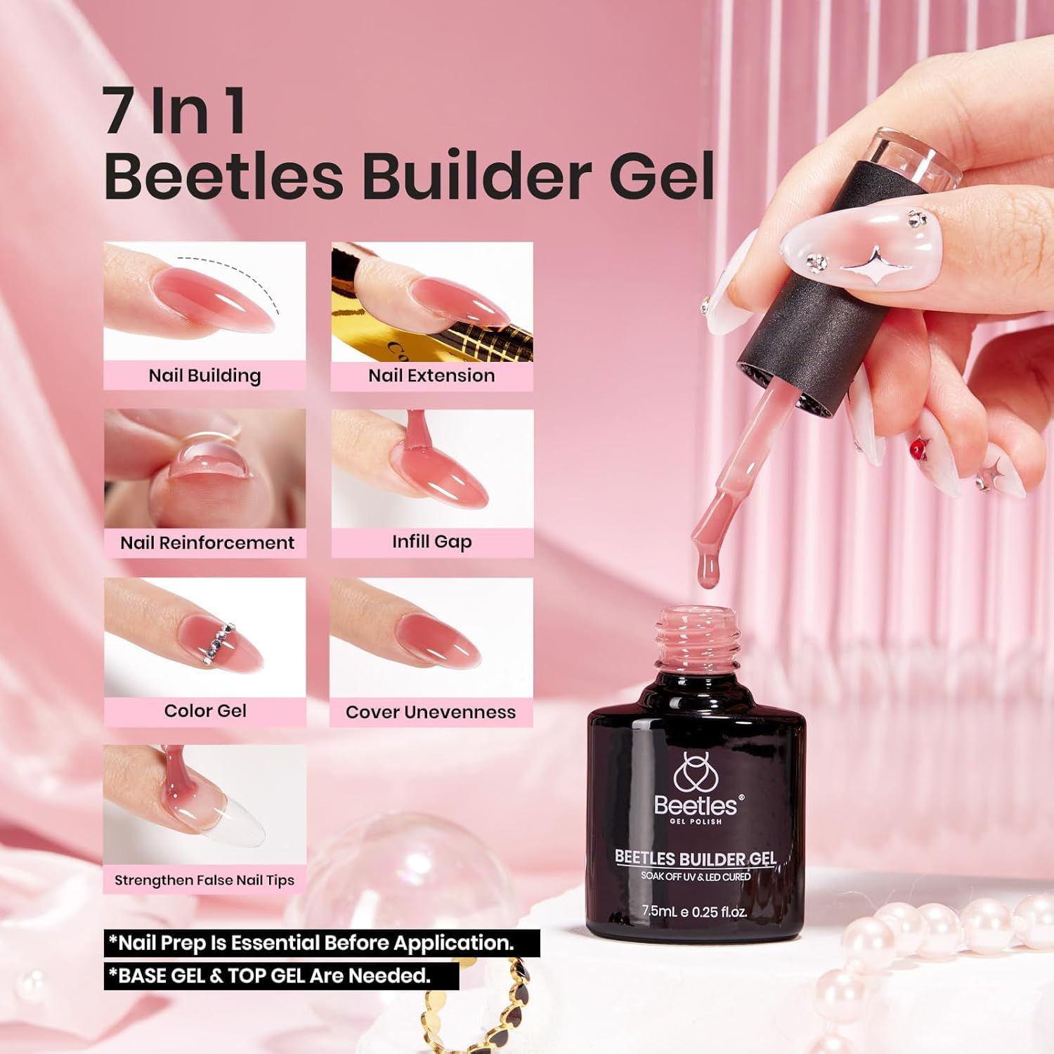 Beetles Builder Gel Set 6 Colors | 7-in-1 Nail Builder for Apex, Strength & Extensions