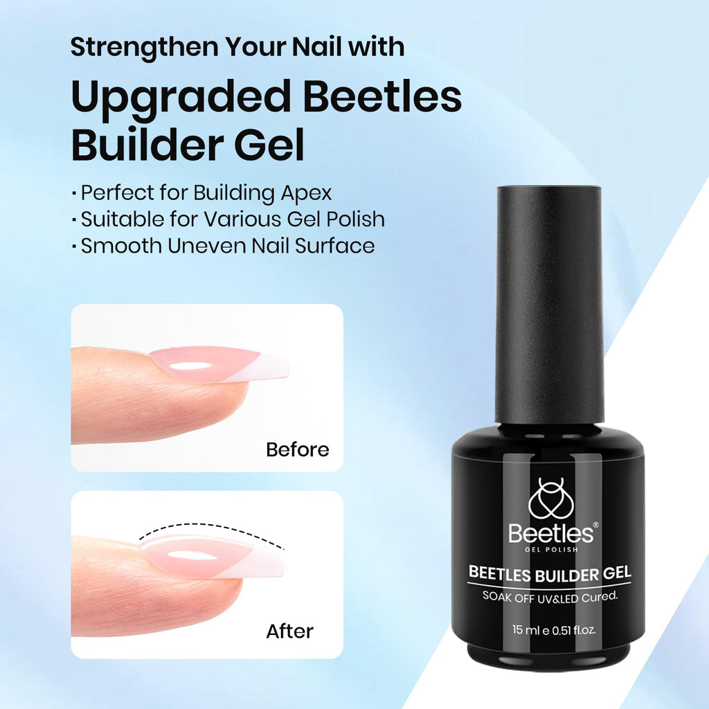 Beetles Builder Gel 7-in-1 with No-Wipe Gloss Top Coat — 15ml, Low-Heat, Hypoallergenic, Nail Brush